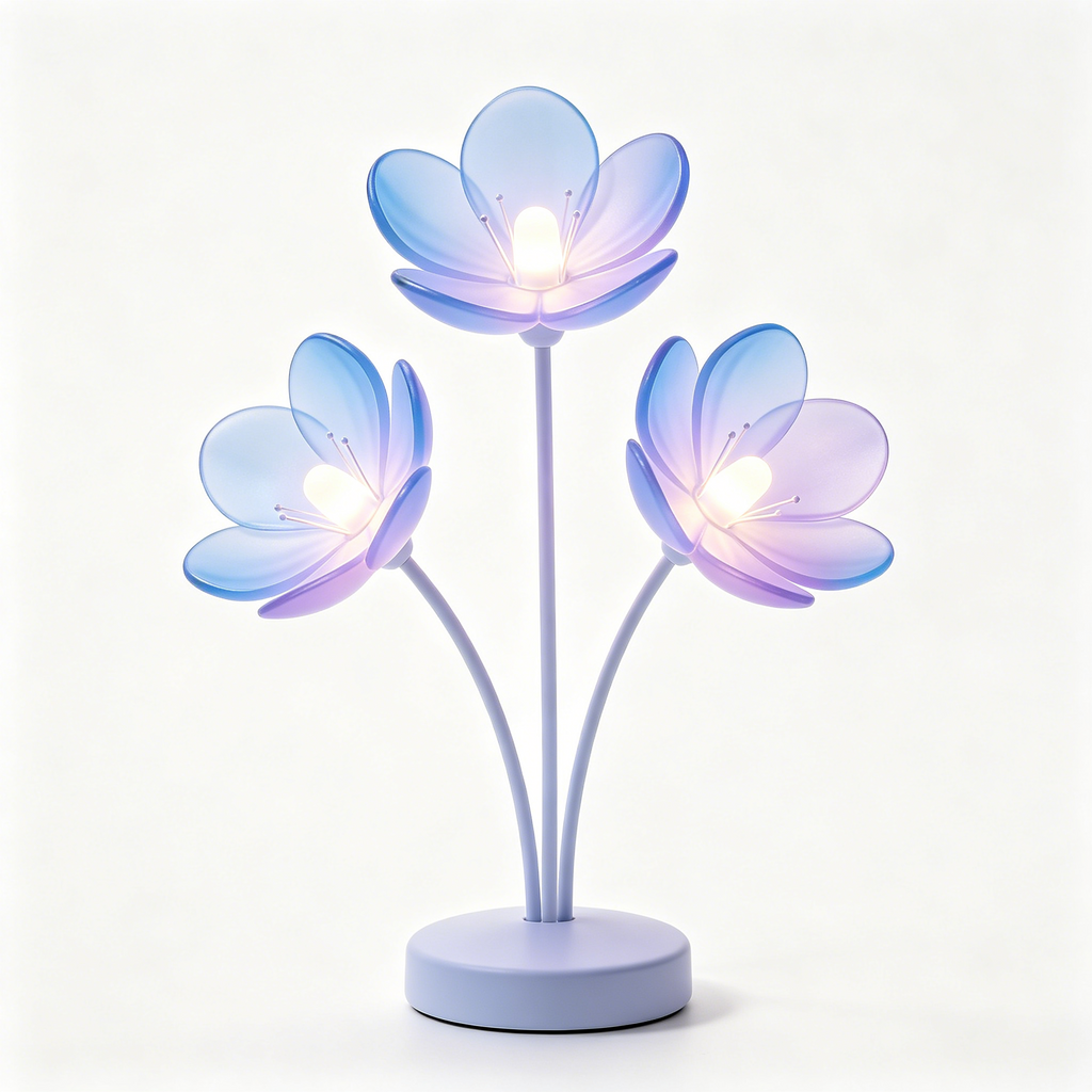 Pastel Blue Purple 3-Head Flower Table Lamp