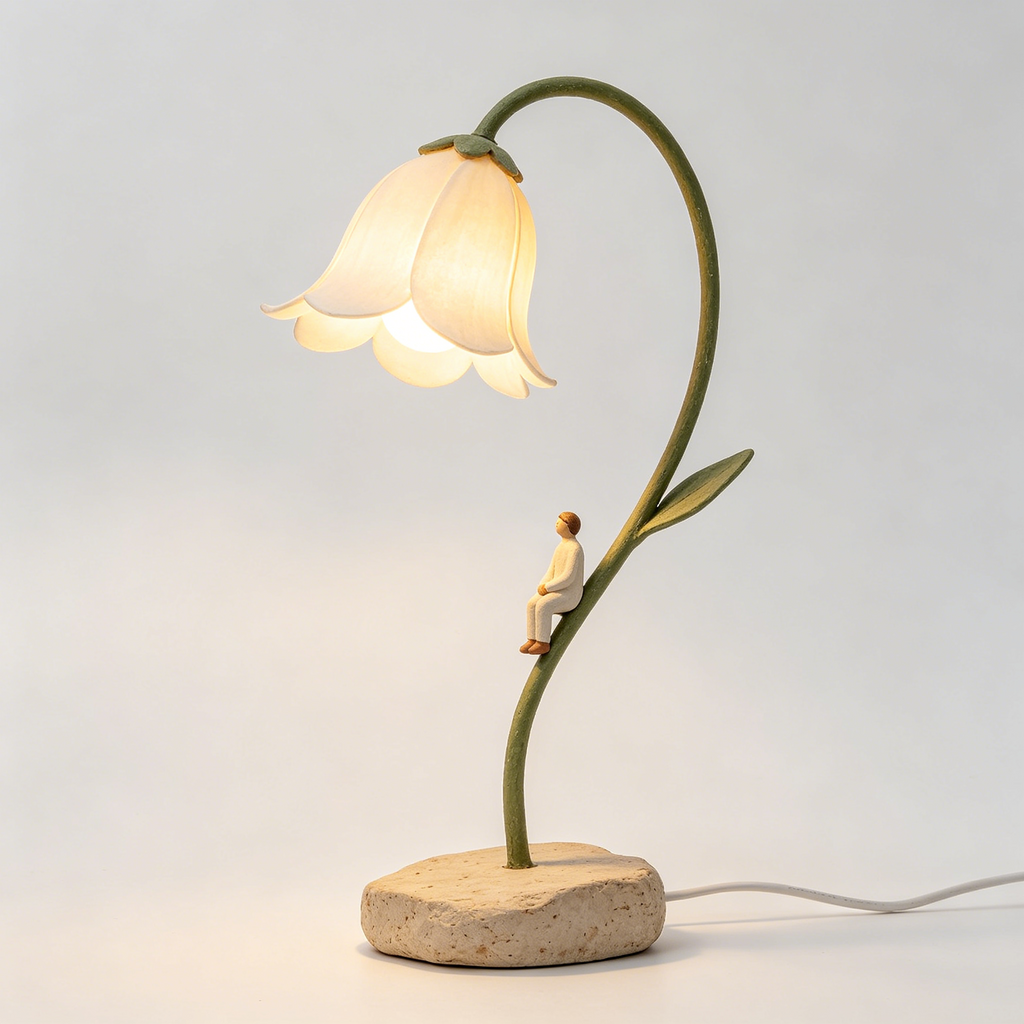 Creative Bell Flower Table Lamp with Sitting Figure