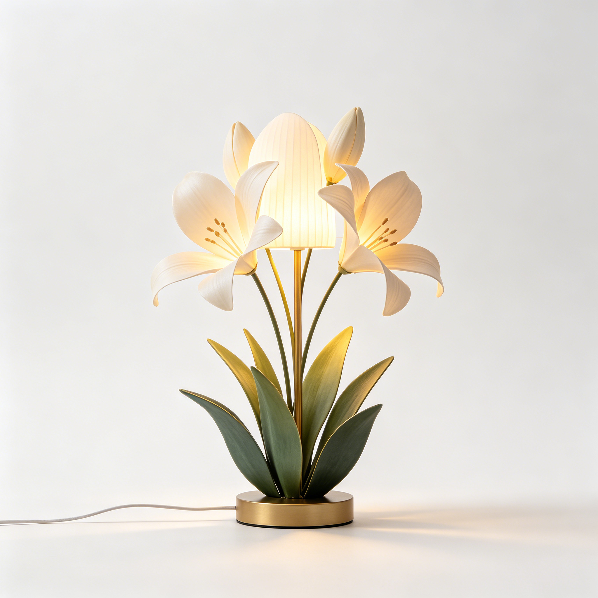 White Lily Floral Bouquet Table Lamp