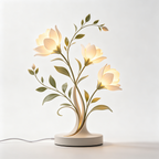 3-Headed White Magnolia Branch Table Lamp